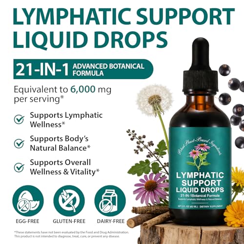 Lymphatic Drainage Drop, 6000mg Equivalent Per Serving | 21-in-1 Botanical Detox Formula for Lymph System Cleanse, Balance, Less Swelling, Immune System, Overall Vitality|Safe & Clean Formula|60 ML