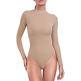 HeyNuts Women's Ultra Soft Long Sleeve Mock Turtleneck Bodysuit, Slimming Fit Tops Basic Tee