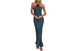 BYMOREL Summer Satin Halter Backless Maxi Dresses for Women 2025 Silk Sleeveless Formal Wedding Guest Long Dress