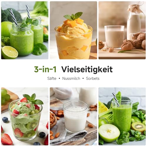 AMZCHEF Slow Juicer, 160 mm Filling Opening for Whole Fruits and Vegetables | 2.5 L cold press juicer for fresh juices, sorbet and nut milk, high juice yield, quiet, easy to clean, matte black