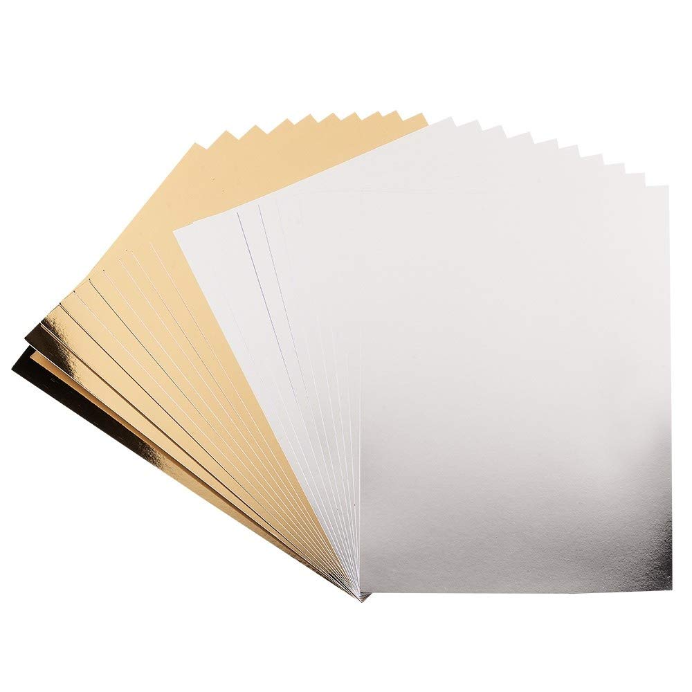 Ideen mit Herz Mirror Cardboard, Metallic Paper, Craft Paper, Metallic, 20 Sheets, DIN A4, 200 g/m² (Silver & Light Gold, Self-Adhesive)