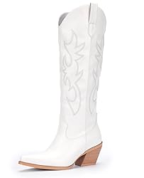 Pasuot White Cowboy Western Boots for Women - Wide