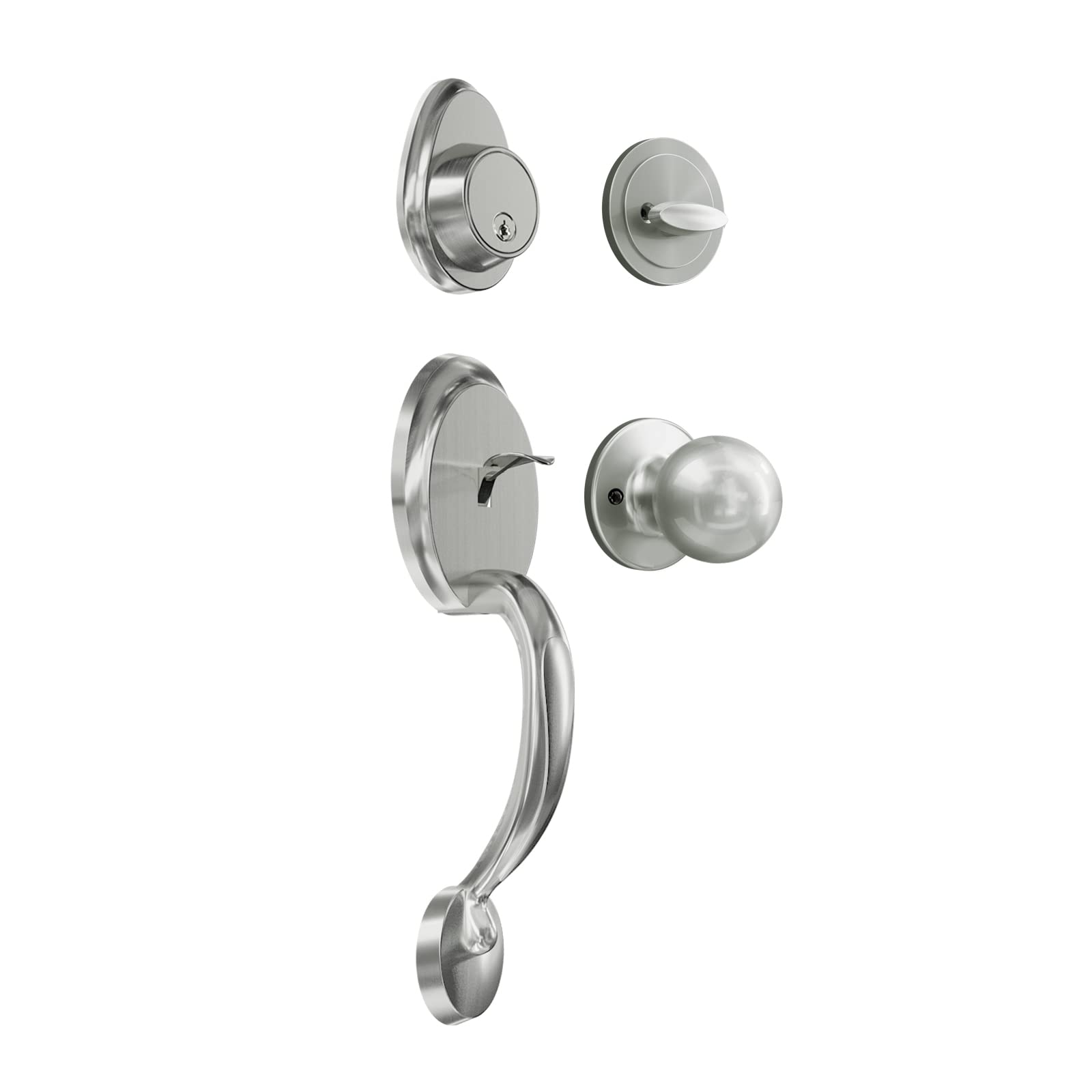 GUA OYH Front Door Handle Set Entry Door Lock Set Satin Nickel Entrance Handle Set with Lock, with Single Cylinder Deadbolt and Knob Handle, Reversible for Right & Left Handed Doors (Antique_1077)