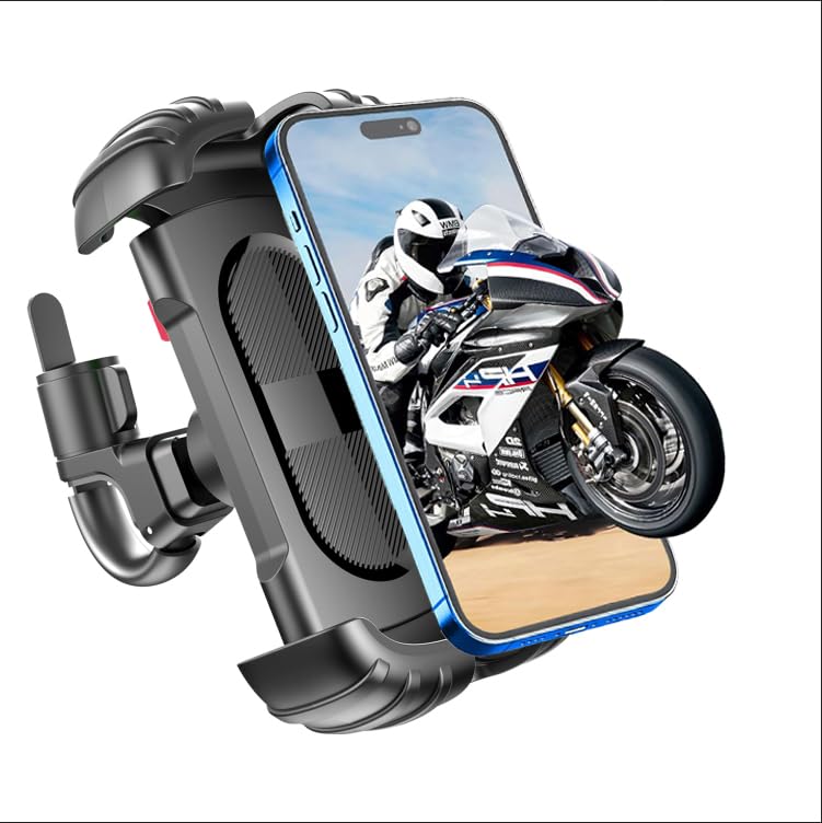 KMTOYS Mobile Phone Holder for Motorcycle, 360° Rotation, Lock 1S and Secure Protection Mobile Bike Holder for Handlebars of 0.59-2.16 Inches Diameter, Mobile Bike Holder Compatible with 4.7-6.8