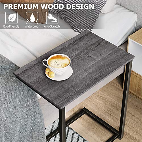 Homemaxs C Table Sofa Side End Table Wood Finish Steel Construction
