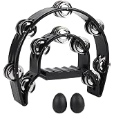 Tambourine Musical Instrument for Adults: Tambourines with Egg Shakers | 10 Inch Half Moon Tambourine Double Row Metal Jingles Handheld Percussion Instruments for Church Dance Party Events, Black