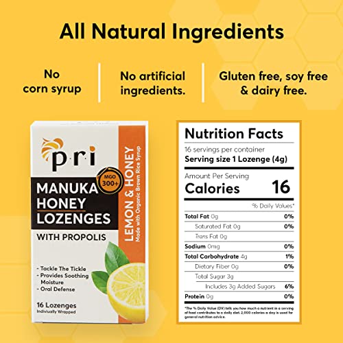 PRI Manuka Honey Lozenges with Propolis, Soothing Cough and Throat