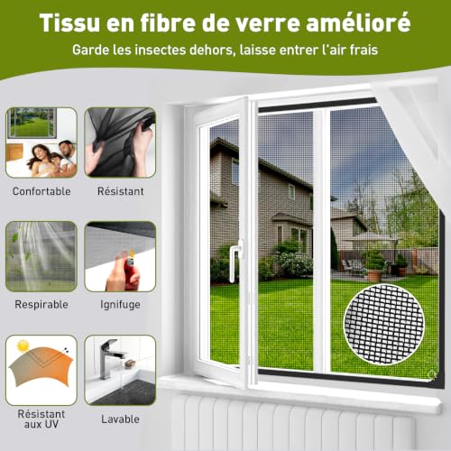 MLEJU Magnetic Window Mosquito Net 110 x 130 cm Fibreglass | Strong magnetic frame, stable mounting, adjustable size DIY, easy installation, magnetic mosquito net window for roof