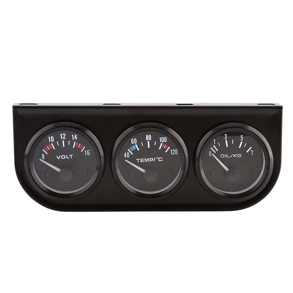 Qiilu 3 in 1 Triple Gauge Kit: Oil Pressure + Water Temperature + Voltmeter for Car Truck