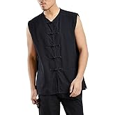 A ALFEEL Chinese Kung Fu Vest - Traditional Martial Arts Sleeveless Shirt