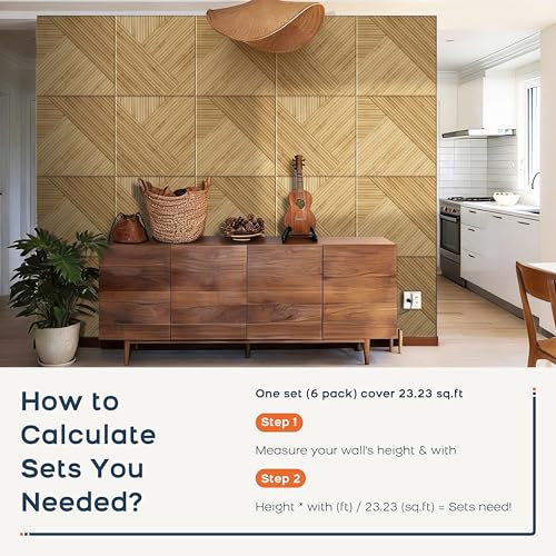 BUBOS Large Acoustic Panels,6 Pack Wood-Pattern Printing Soundproof Wall, Total Size 70.8 x 47.2 Inches Self-Adhesive Decorative Sound Absorbing Panels for Studio, Home,Light Diamond Weave