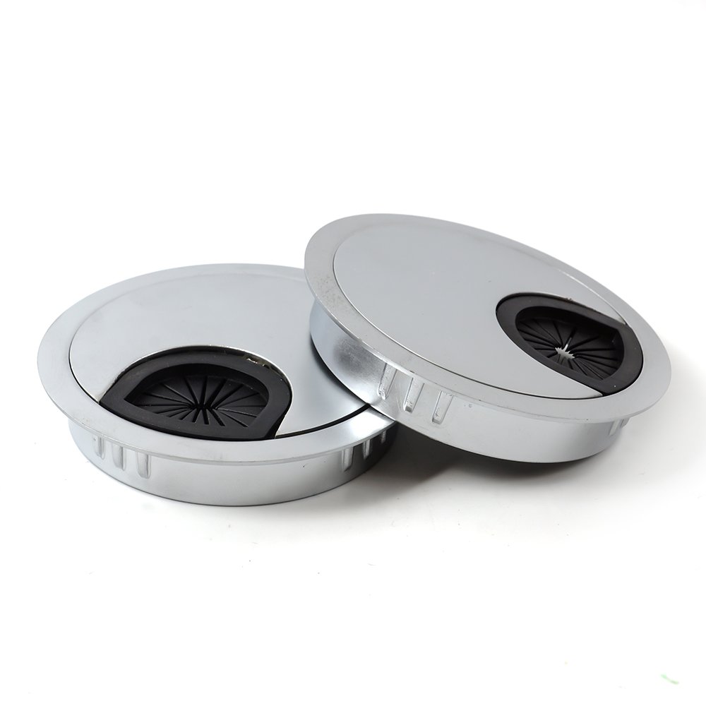 2 x 50mm Desk Table Grommet Cable Tidies PC Computer Stainless Steel Cable Hole Covers