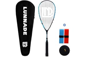 LUNNADE Carbon Squash Racket, Lightweight Tear Drop Squash Racquet with Ball Overgrip Damper and Bag