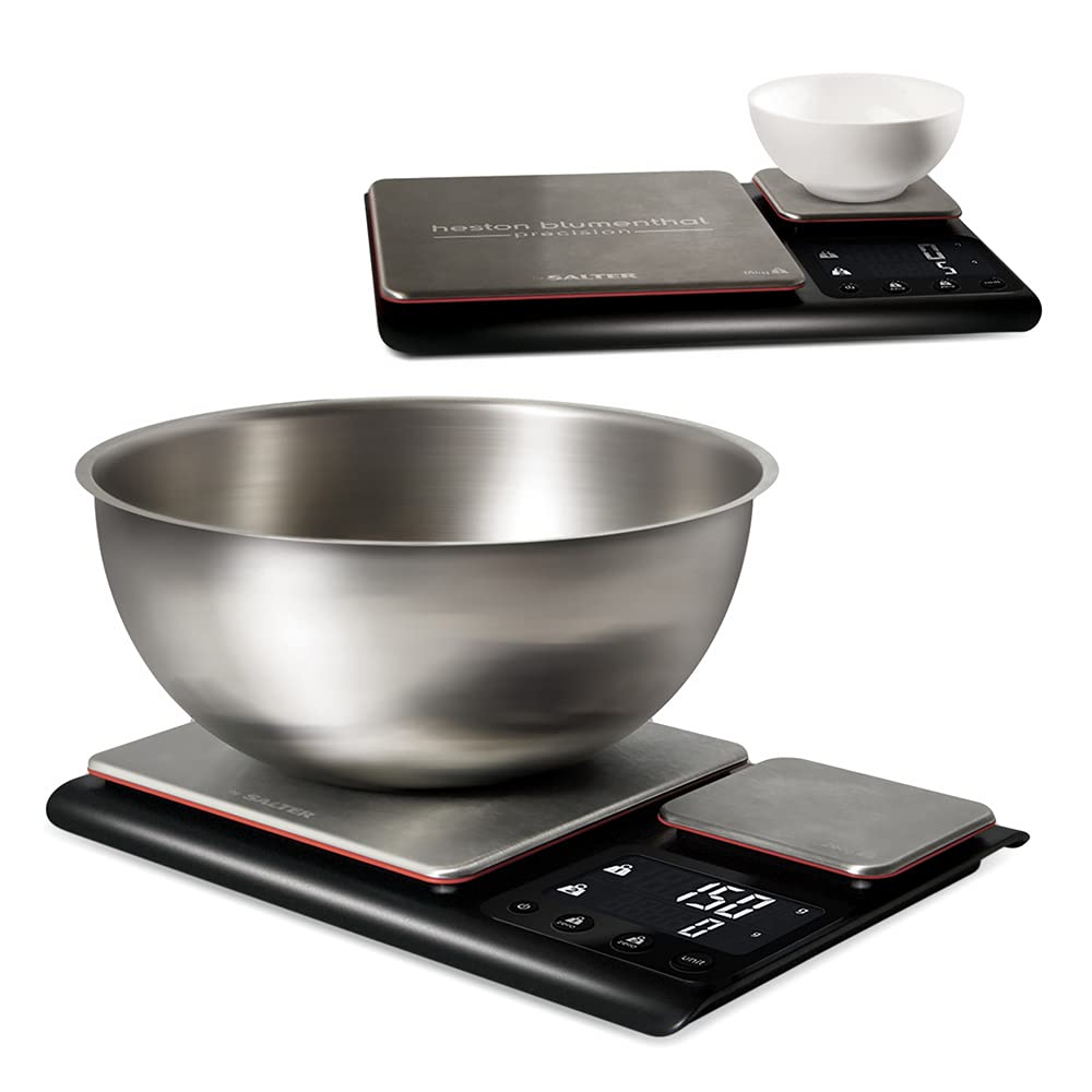Heston Blumenthal Precision by Salter 1049A HBBKDR Digital Kitchen Scale – Dual Electronic Baking Scale, Large 10kg Platform, Small 200g Precision Platform, Add & Weigh Tare Function, Stainless Steel