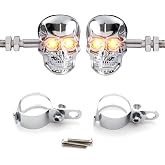 kucehiup Skull Head LED Amber Turn Signal Motorcycle Turn Signals 10mm Screw Blinkers Indicator Light Universal(Silver)