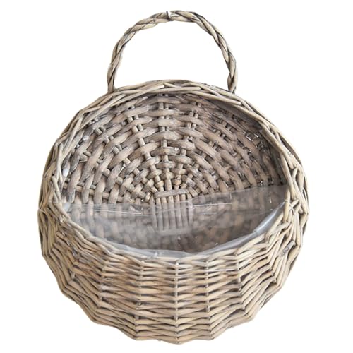 Handmade Rattan Flower Hanging Basket | Durable Breathable Pot Plants Holder for Home Decor(Light Gray)