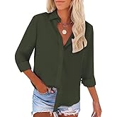 SEMARO Womens Casual Wrinkle-Free Button Down Shirts Long Sleeve Solid Blouse Office Tunic Tops