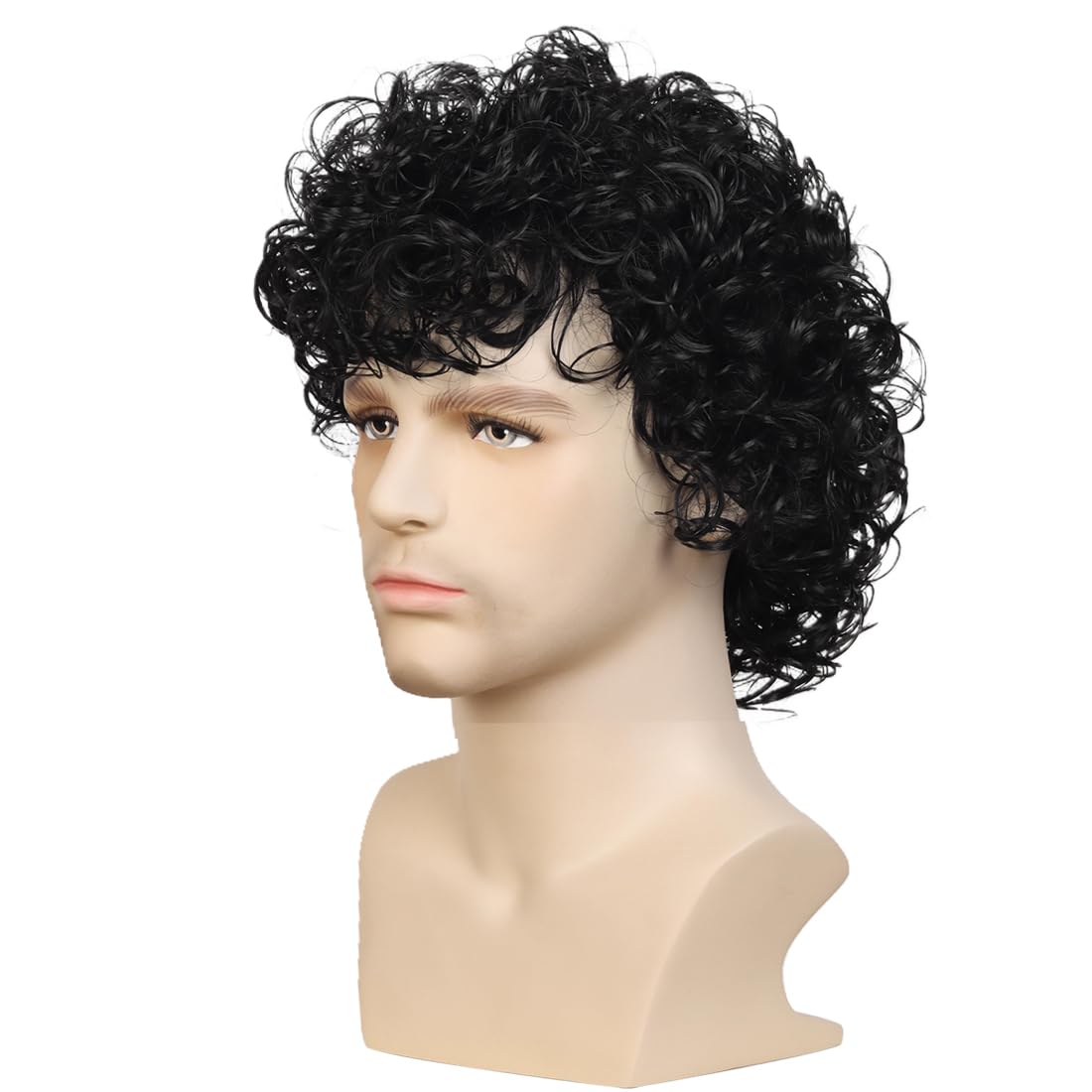 Photo 1 of WildCos Short Curly 80s 90s Rockstar Costume Wig Cosplay Wig for Men (Black)