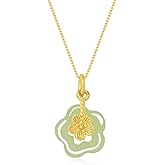 LOOYUUPEE Natural Hetian Jade Necklace for Women, Dainty Jade Flower Charm Pendant Adjustable Choker Necklace Jewelry Chain Gift for Mom Lover Her (925 Sterling Silver with Gold Plated)