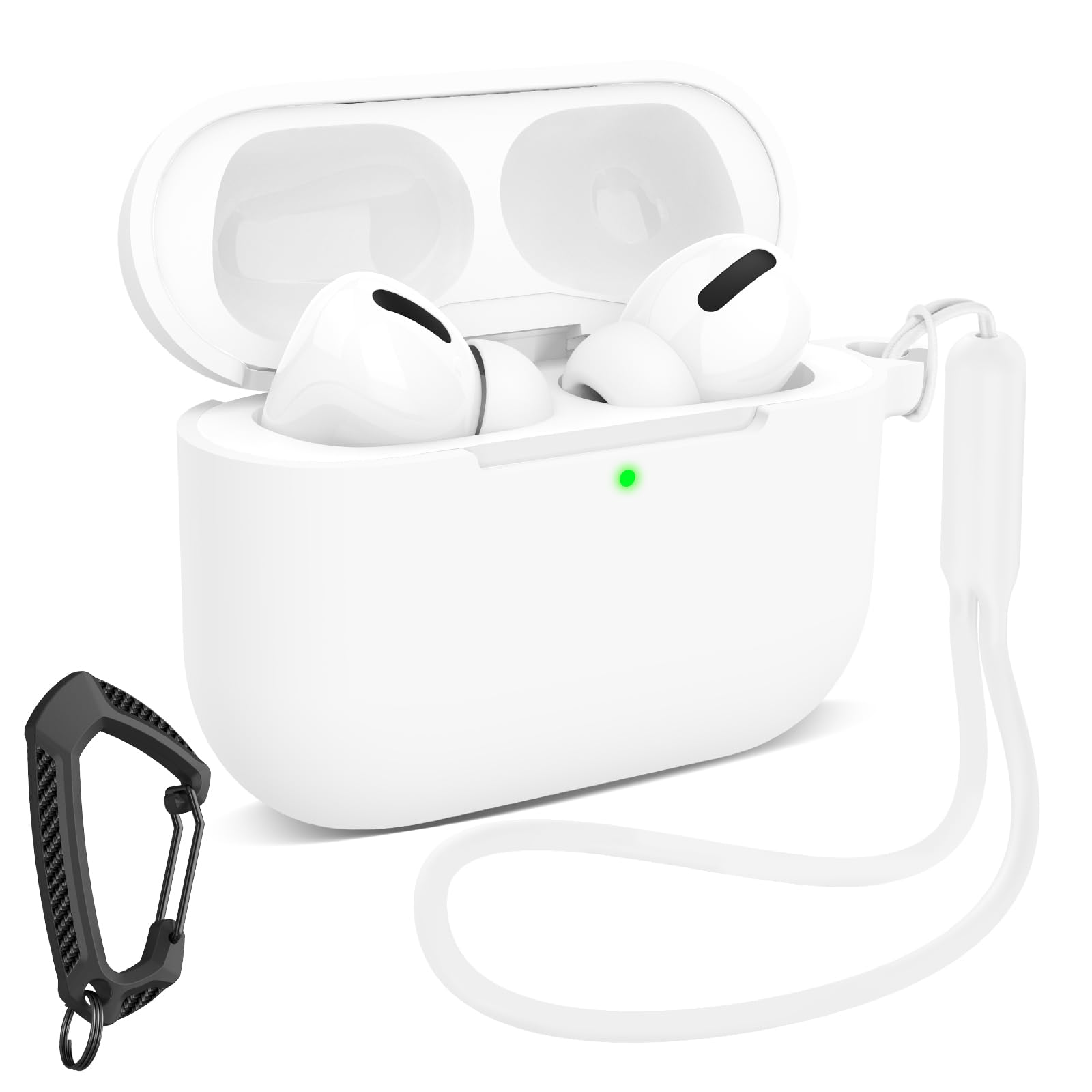 Photo 1 of MILPROX Compatible for AirPods Pro 3 Silicone Case 2025 - Soft Protective Skin Cover with Carabiner/Lanyard for Women Girls Men, Front LED Visible, Girly Smooth Design for Shockproof Case - White