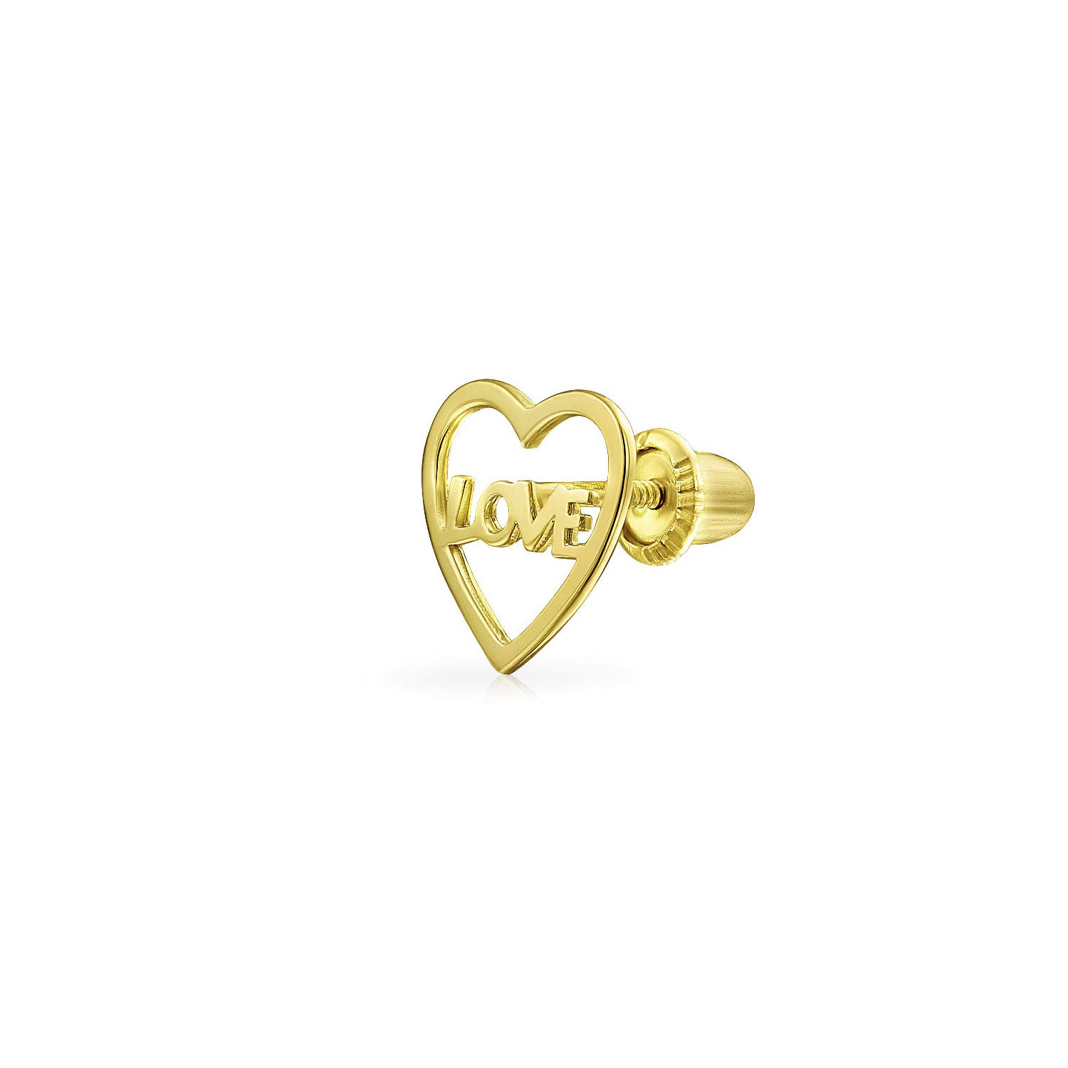 Petite Minimalist Helix Real Yellow Gold Cartilage Ear Lobe Piercing Word Symbol Of Love Heart Stud Earring For Women Teen Girlfriend Daith 1 Piece