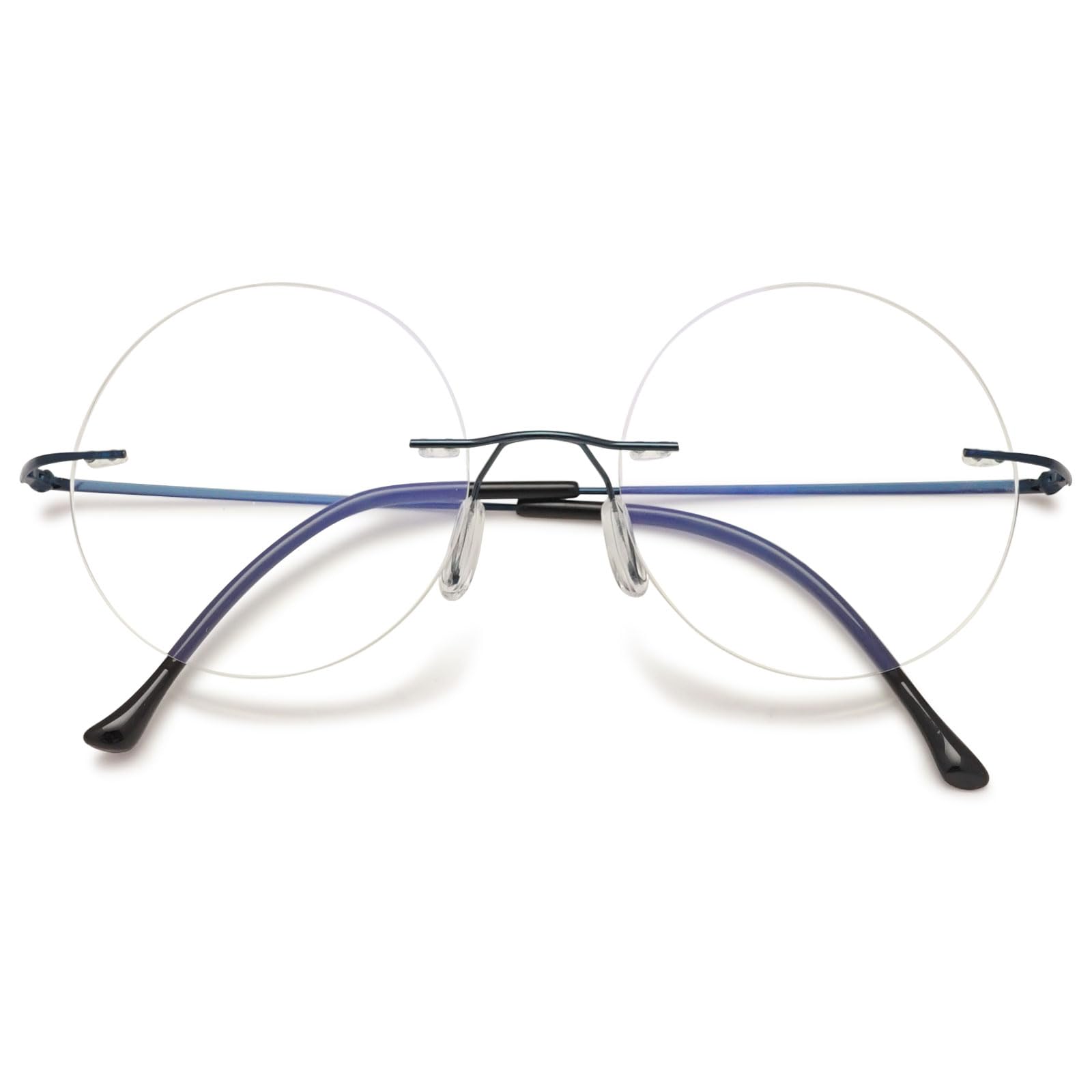 MAGIMODAC Women Men Round Reading Glasses Blue Light Blocking Titanium Frameless Ladies Readers Eyeglasses 0.0/1.0/1.5/2.0/2.5/3.0/3.5/4.0(Blue,1.00)