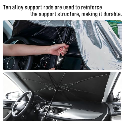 Car Windshield Sunshade Umbrella, Car Windscreen Sun Shade, Foldable Car Windshield Sun Shade Umbrella with 360° Rotatable Bendable Shaft, Universal for Cars, Vans, SUVs & Trucks