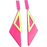 A-yeite 80s Neon Earrings for Women Colorful Triangle Circle Geometric Retro Acrylic Dangle Earrings 80's Outfit Glow Party Halloween Neon Accessories