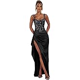 Basgute Sparkly Sequin Prom Dresses for Women 2026 Mermaid Corset Long Slit Ball Gown Formal Evening Party Dress