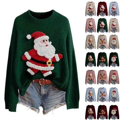 AMDOLE Christmas Jumpers for Women Plus Size Long Sleeve Knit Sweater Fashion Christmas Artistic Print Sweatshirts Casual Crewneck Oversized Sweatshirt Ladies Elegant Xmas Pullover for Holiday