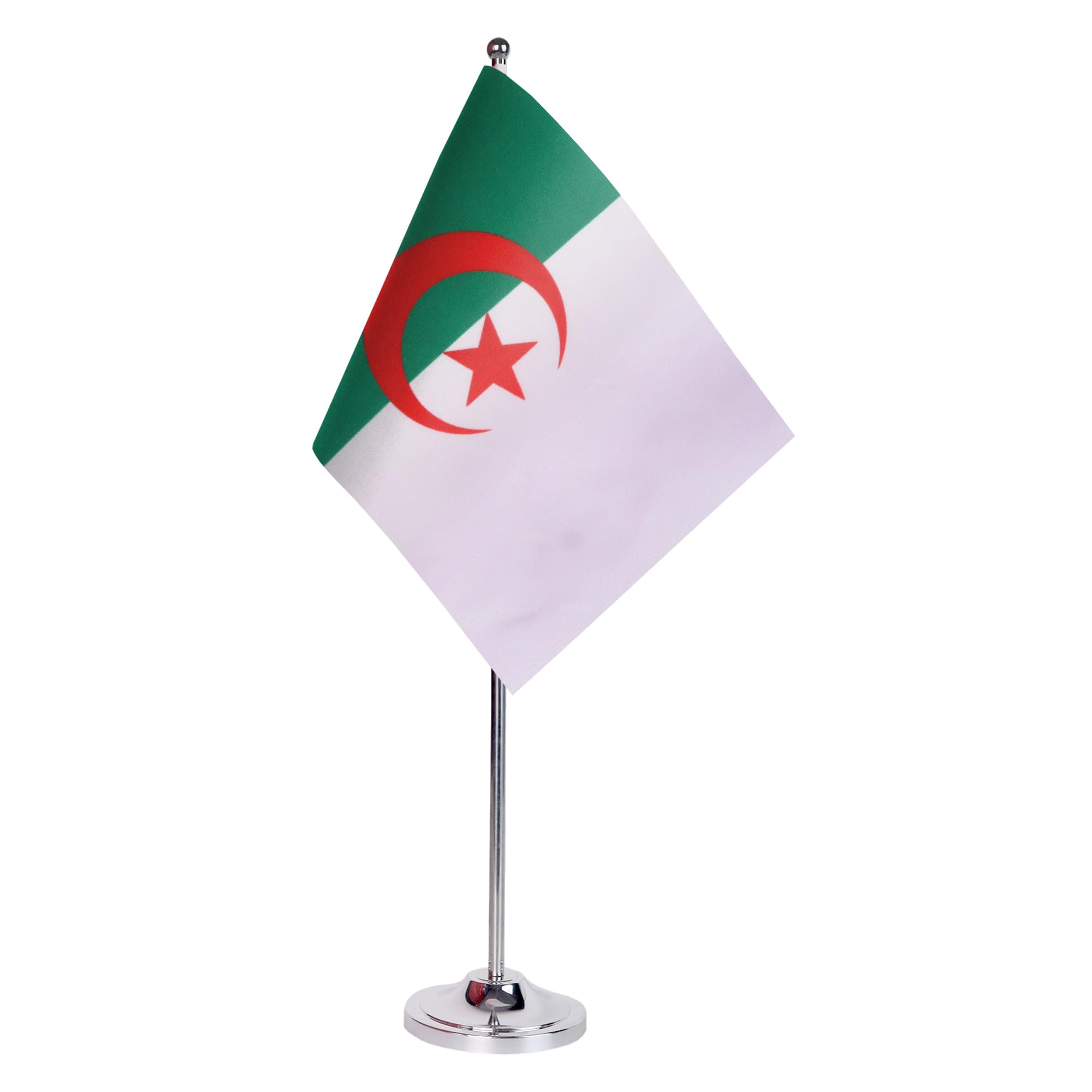 AZ FLAG Algeria Prestige Table Flag 6'' x 9'' - Algerian Office Decoration 100% Satin 22 x 15 cm - Desk Flag with Steel Pole and Base