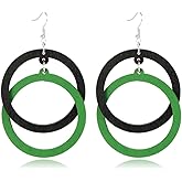 Bohemian Unique Handmade Wooden Hoop Splicing Earrings Retro Statement Colorful Contrast Wood Geometric Lightweight Dangle Drop Earrings for Women
