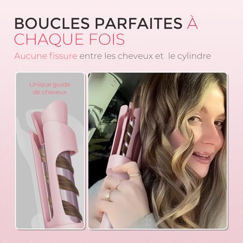 TYMO Curlpro Automatic Curling Iron - Portable Automatic Curling Iron 25 mm with 3 Adjustable Temperatures, Anti-scald, Ceramic Curler Short and Long Hair, Pink