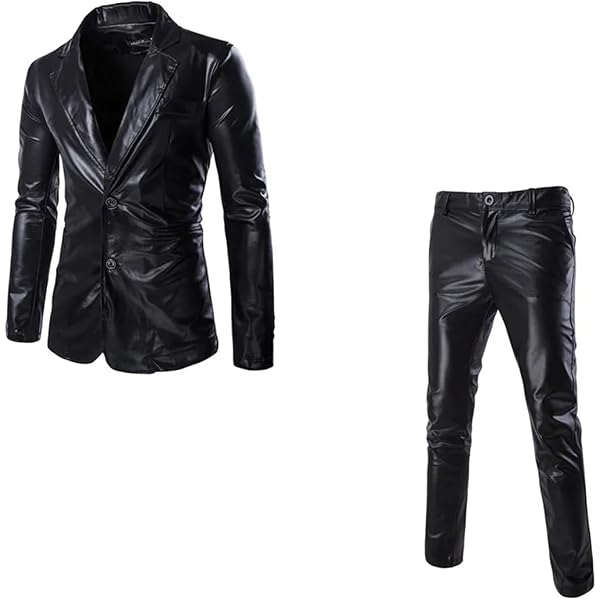 Men's 2 Pieces Shiny Suit Night Club Metallic Moto Style Blazer Suits 2  Button Tuxedo Party Disco Jacket and Pants Sets (Black,XX-Large) at Amazon  Men's Clothing store