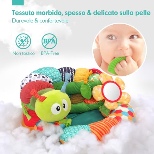 hahaland Baby Toys 0-3 6 9 Months, 4 in 1 Tummy Time & Sitting Support & Caterpillar Mat & Gym, Baby Girl with Mirror and Rattle, Sensory Toy for Newborns, Early Development