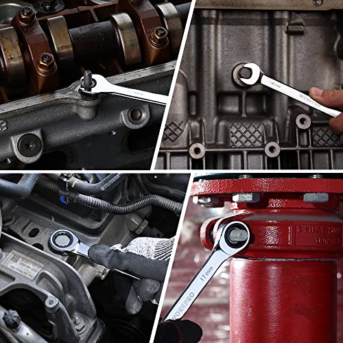 WORKPRO 7-Piece Ratcheting Combination Wrench Set, 72 Teeth, CR-V Combo Ratchet Wrenches Set with Roll Up Pouch, Metric 8mm-17mm