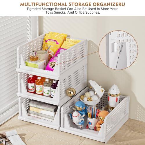 SNSLXH 5 Pack White Stackable Closet Organizer Box, Multifunctional & Foldable Storage Basket for Bathroom, Kitchen, Laundry Room, Wardrobe, Space-Saving Clothes Storage Drawer Organizer