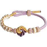 Yecomsy Peach Blossom Knot Bracelet Handmade Woven Tibetan Buddhist Braided Bracelets Adjustable Inspirational Strand Bracelet for Women Men