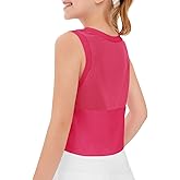 Haloumoning Girls Athletic Tank Tops Kids Sleeveless Crop Tops Mesh Back Workout Cute Sports Shirts 5-14 Years