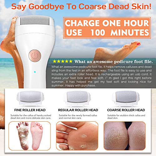 Electric Foot Callus Remover,Portable Electronic Foot File Pedicure Tools, Pedicure Tools with 3 Rollers and USB Rechargeable Foot Care Tool Perfect for Dead,Hard Cracked Dry Skin Ideal Gift