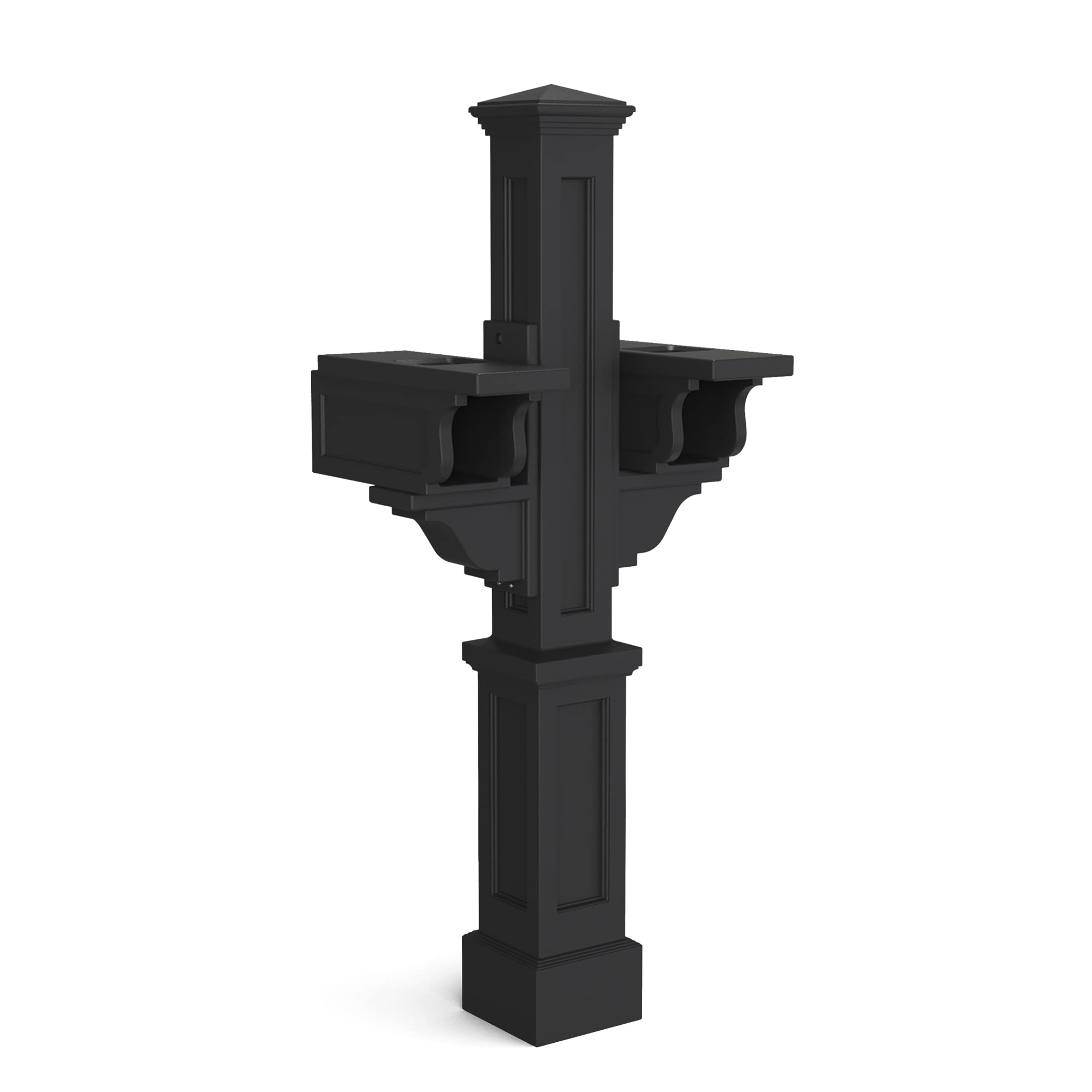 View 1 of *** MISSING HARDWARE***** Mayne Rockport Double Arm Mail Post - Black - 18in L x 23in W x 56.5in H - Standard Post, 2x Paper Holder Arms (5811-B)