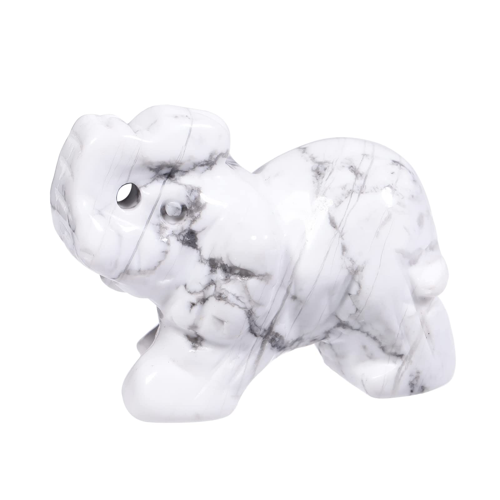 Lovionus89 Small Handcarved Elephant Crystal Statue, Home Office Guardian Animal Sculpture Decor 1.5 Inches,White Howlite Turquoise