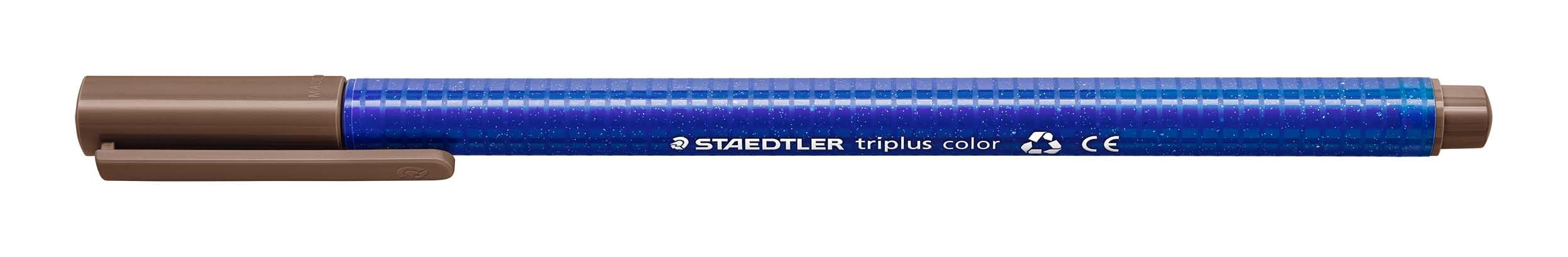 Staedtler 323-77 Triplus Felt Tip Pens Triangular Shaft in Cardboard Box, Washable, Approx. 1 mm, Box of 10, Tobacco Brown.