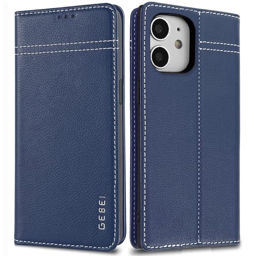 Gebei Hülle Echt Leder für iPhone 11 (6,1") - Premium Lederhülle Klapphülle mit Standfunktion und Kartenfächer Flip Case Ledertasche für iPhone 11-6,1