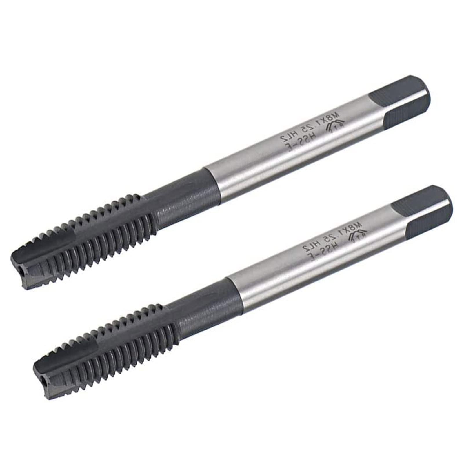 TOP-VIGOR 2Pcs M8 x 1.25mm Spiral Point Threading Tap, Machine Thread Tap with H2 Tolerance JIS Standrad, High Speed Steel TICN Coated Thread Milling Tap (Round Shank with Square End)