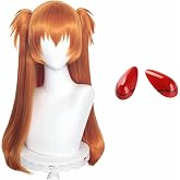 Wiggy Mermaid Ginger Orange Wig with Pigtails Cosplay Wig + Hairpin Anime Pigtails Womens Long Straight 2 Ponytails Halloween Hair Wigs + Cap