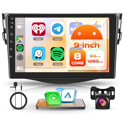 6G+128G 8 Core Rimoody Android Car Radio for Toyota RAV4 2007-2012 9 Inch Car Stereo RAV4 with Carplay Android Car Wireless Mirror Link Bluetooth FM/RDS/EQ/DSP WiFi GPS SWC Rear Camera