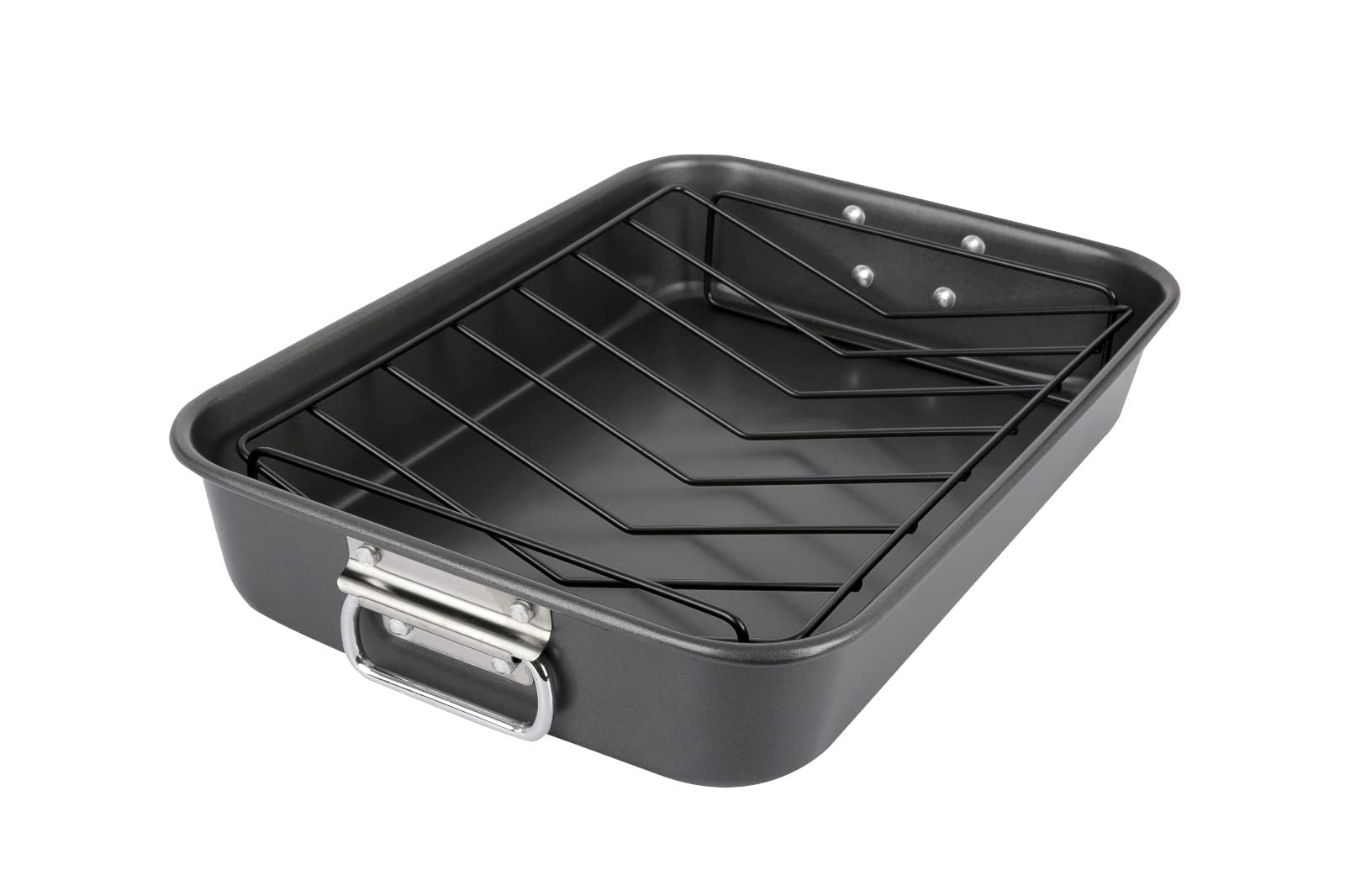ROYAL CUISINE Deep Roasting Tin with Rack, Non Stick Baking Tray Carbon Steel Roaster with Handles. (Roasting Tray with Rack)