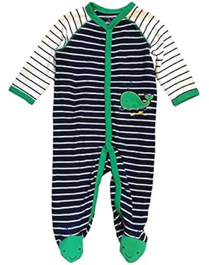 1 Piece Sleeper Navy & White Whale with green trim (Navy/White)
