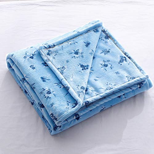 Flannel Throw Blanket for Sofa Couch Bed Blue Flower Blanket Soft Lightweight Cozy Plush Floral Throw for Kids Girls Adults All Season Bedspreads Coverlet Blanket Throw(Blue Flower, Twin)